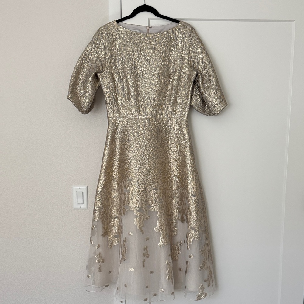 Elegant Gold and Cream Midi Dress